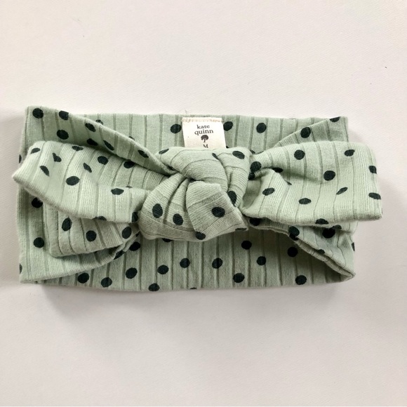 Kate Quinn Large Bow Elastic Headband Green polka dot Size Medium 6-12 Months - Picture 6 of 6